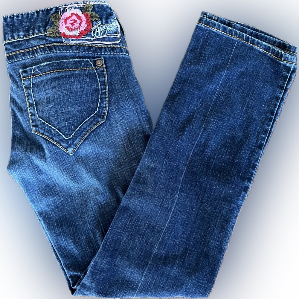 Blue Tattoo Jeans Straight Flare Leg Embroidered Vtg Womens Size 32*x32 USA Made